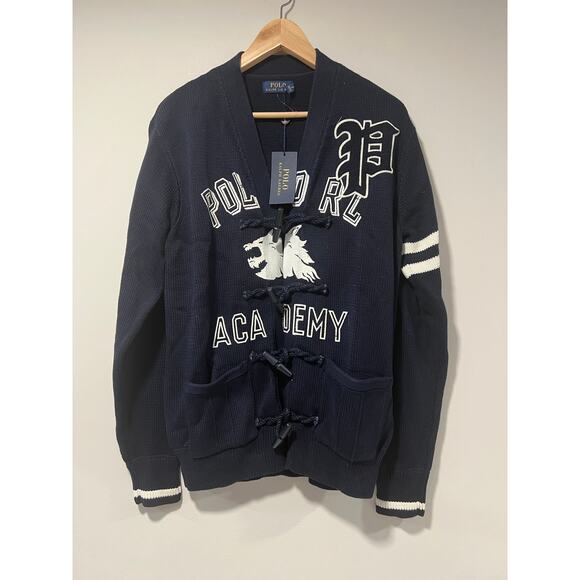 Polo Ralph Lauren Navy Cotton Academy Toggle Cardigan Sweater Size Large - Picture 3 of 10